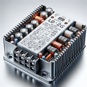 Conversor de energia Mean Well com componentes eletrônicos e dissipador de calor, ideal para aplicações industriais e automação.