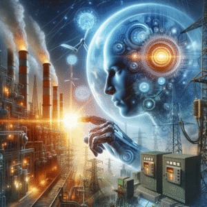Infraestrutura de energia sustentável com tecnologia de inteligência artificial, geração de energia limpa, tubos de controle de energia e fontes renováveis, promovendo inovação industrial de ponta.